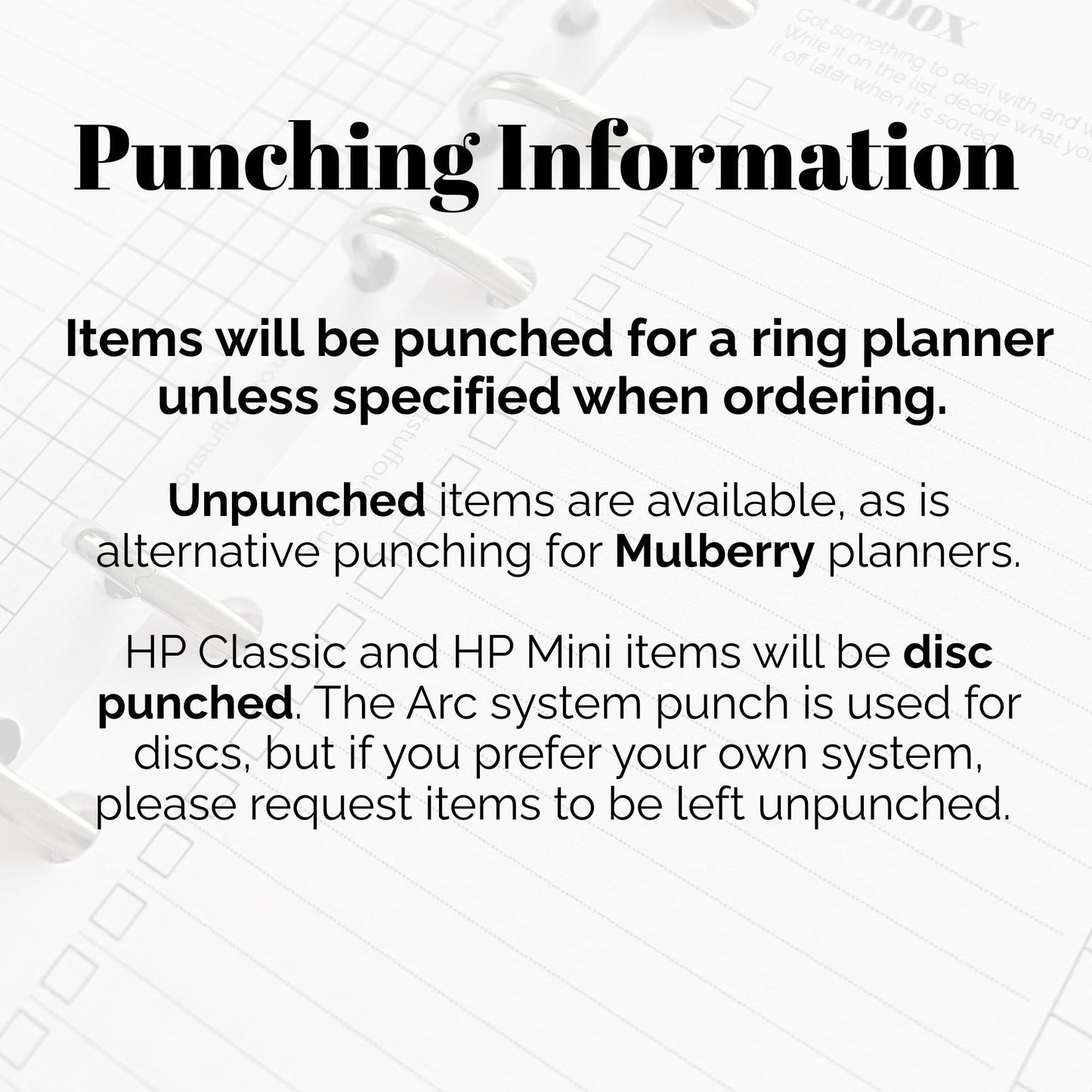 a piece of paper with the words punchin information