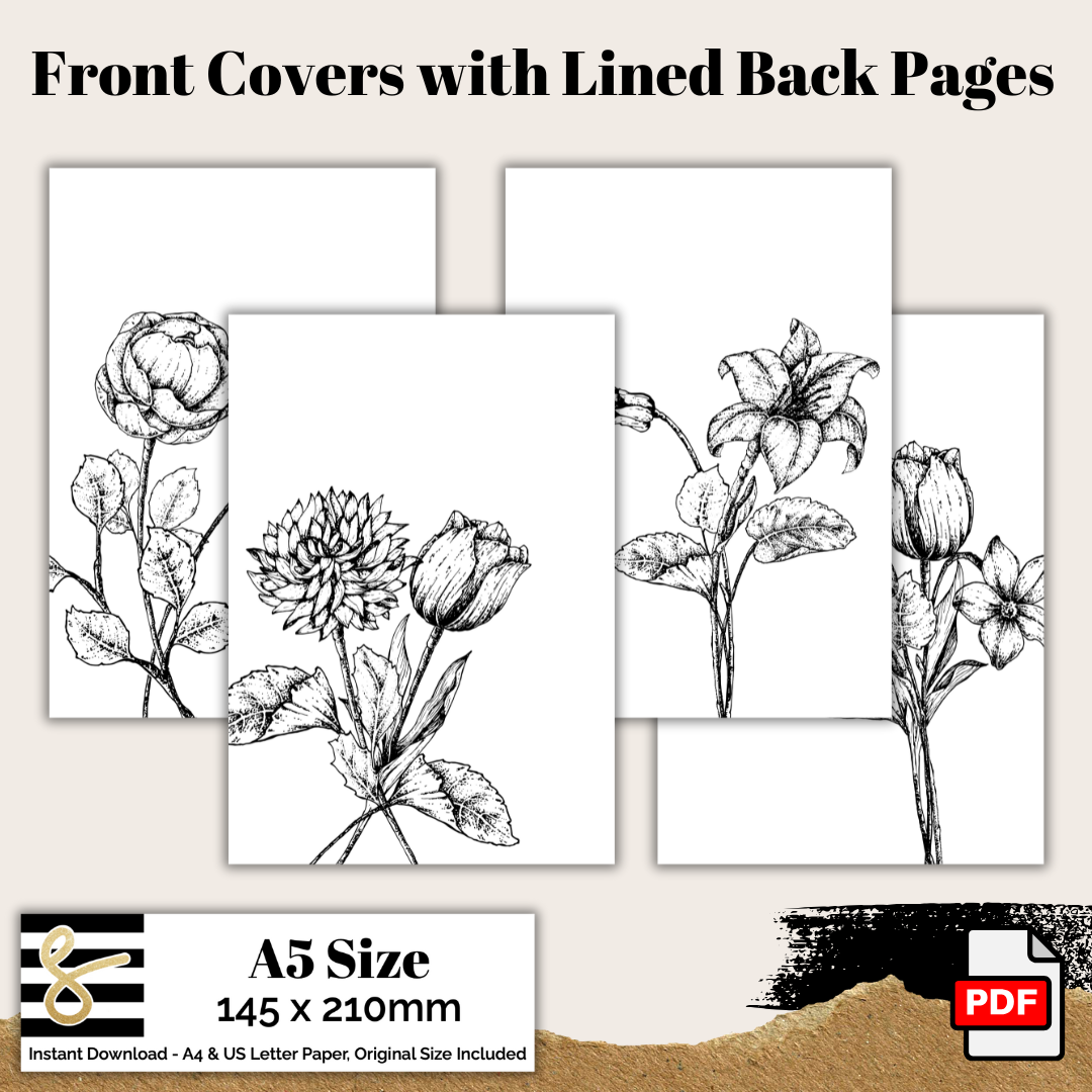 A5 Botanical Front Cover Printable PDF - Instant Download - Disc or Rings