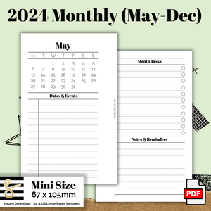 2024 Dated Monthly (May - Dec) Mini Size - Free Printable