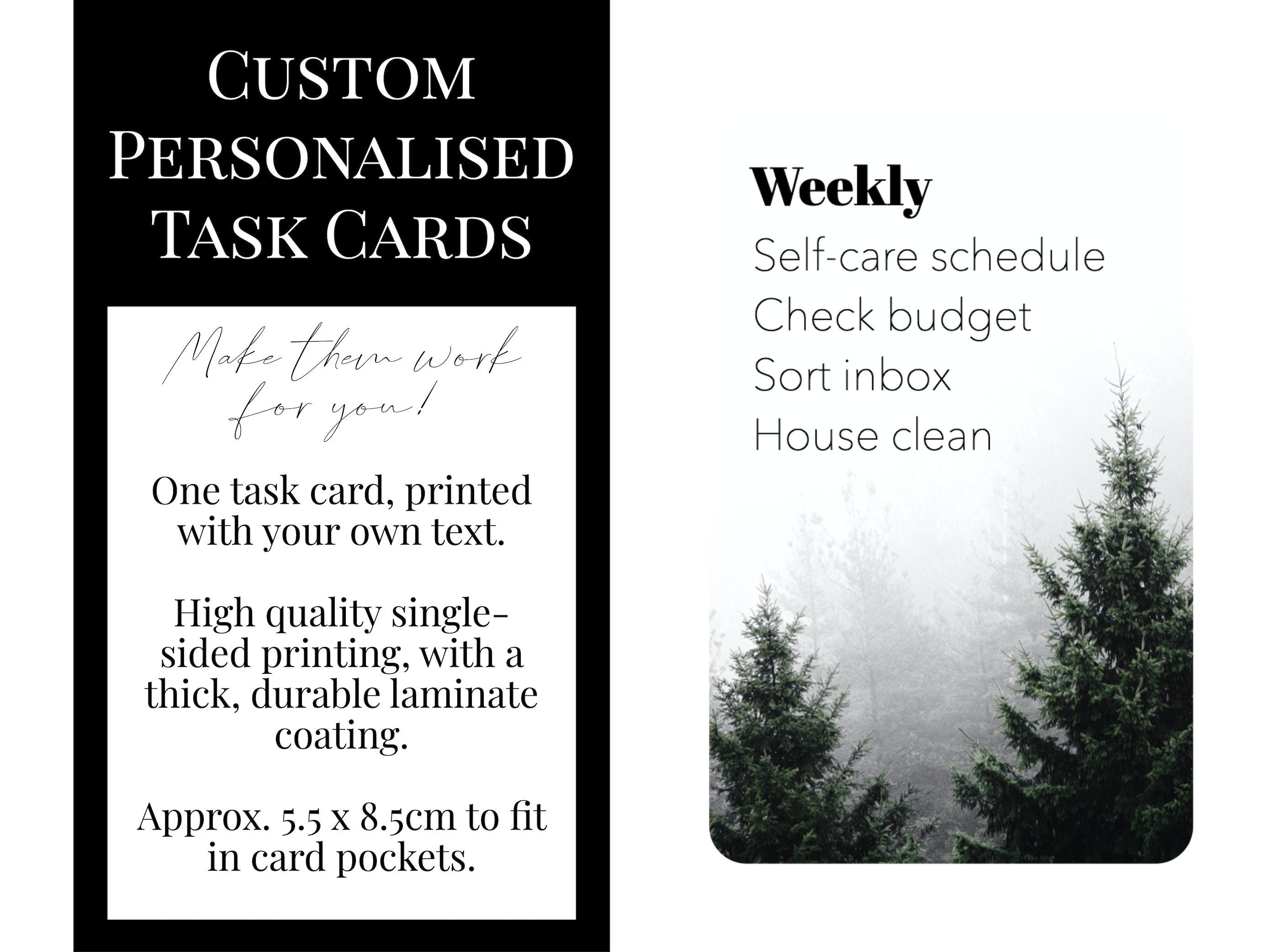 Custom Task Card - Pine Trees and Fog