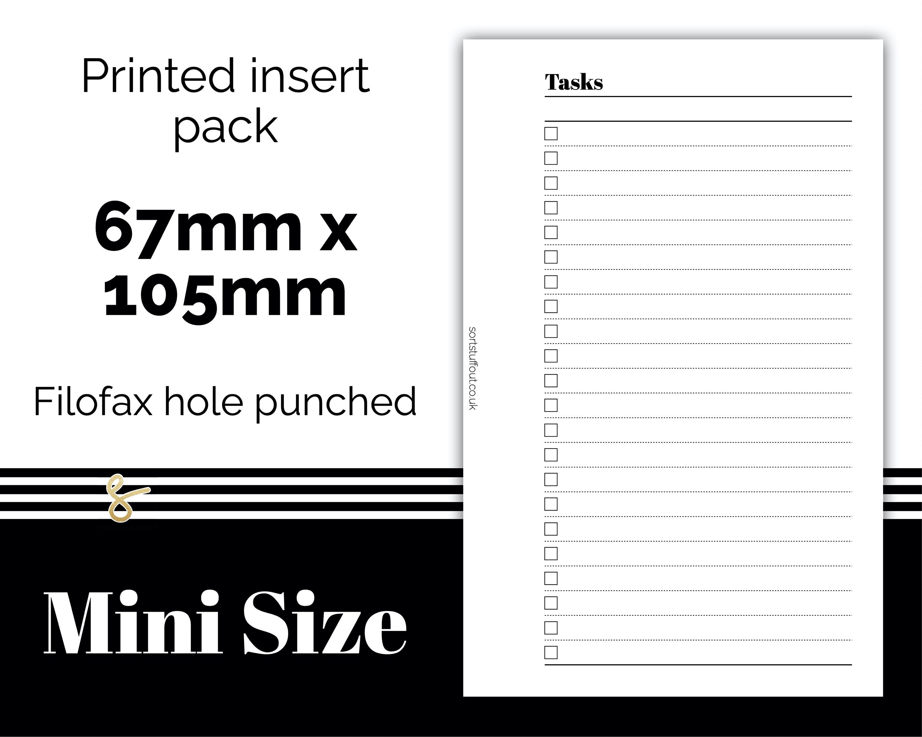 Basic Lists or To Do MINI SIZE inserts Filofax Mini - Printed Planner Inserts