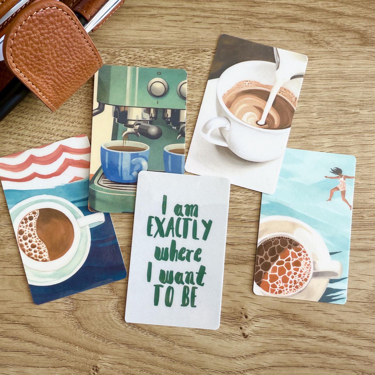 Journal Cards - Coffee Lover - 5 Pack for Planner Deco - Use as Bookmarks, Decoration - Clip and Card Holder Options