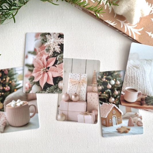 Journal Cards - Pink Christmas - Use as Bookmarks or Planner Decorations