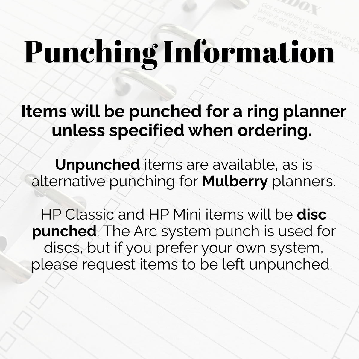a piece of paper with the words punchin information