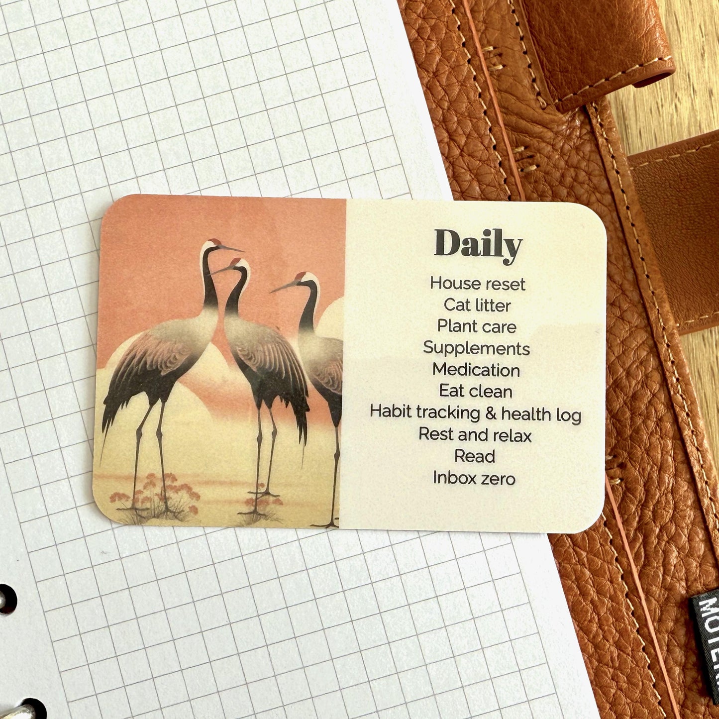 Custom Task Card - Japanese Cranes - Personalised Task Card for Your Planner - Add Tasks, Routines, Reminders - Functional, Minimal Deco