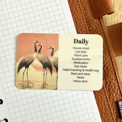 Custom Task Card - Japanese Cranes - Personalised Task Card for Your Planner - Add Tasks, Routines, Reminders - Functional, Minimal Deco