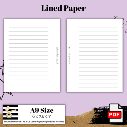 Lined Paper - A9 Printable Insert for 3 Ring Planners