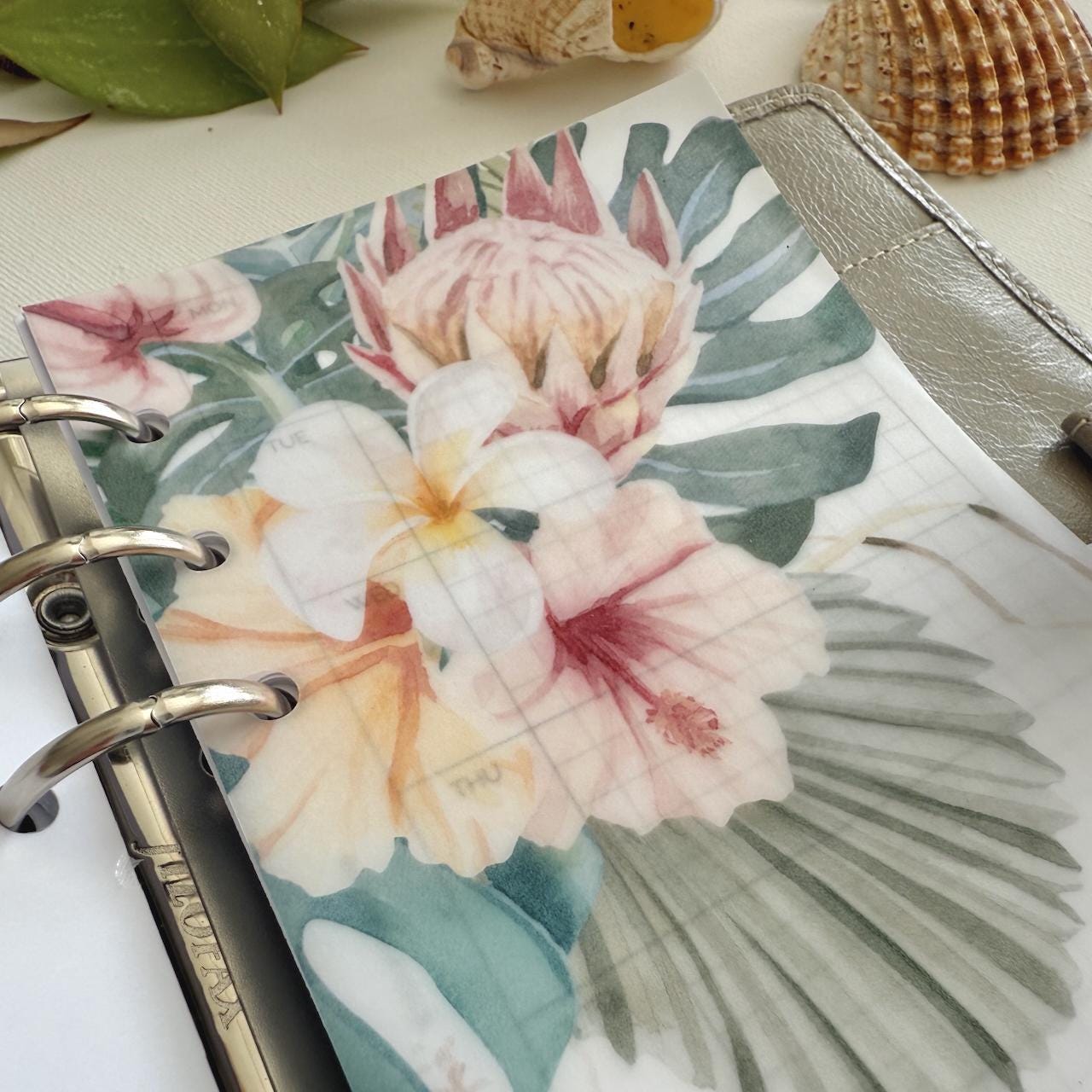 Tropical Flowers Summer Vellum Dashboards - Set of 3 - A5, B6, Personal Wide, Personal, A6, Pocket, Mini Ring Planners. Add Deco and Layering