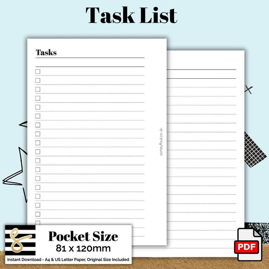 Pocket Task List Printable PDF - Instant Download - Disc or Rings - Productivity Insert - To Do
