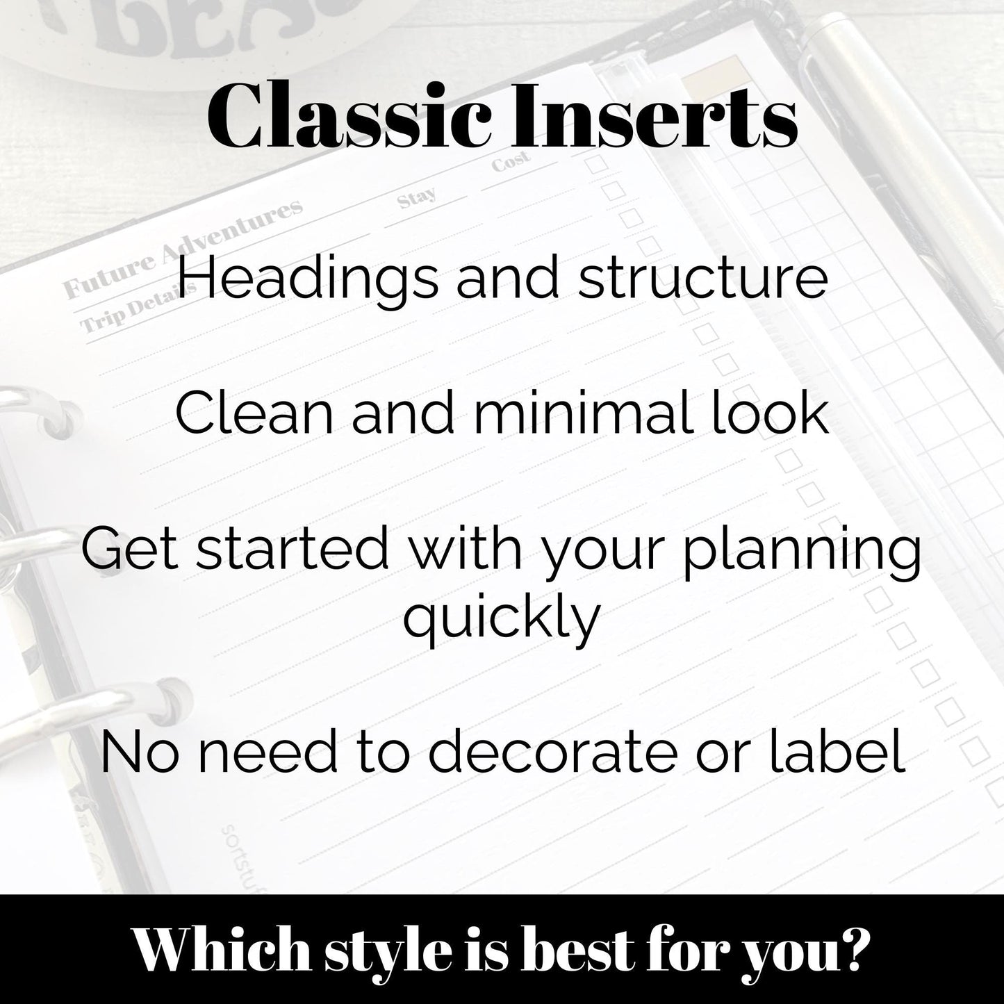 a clipboard with the words classic inserts on it