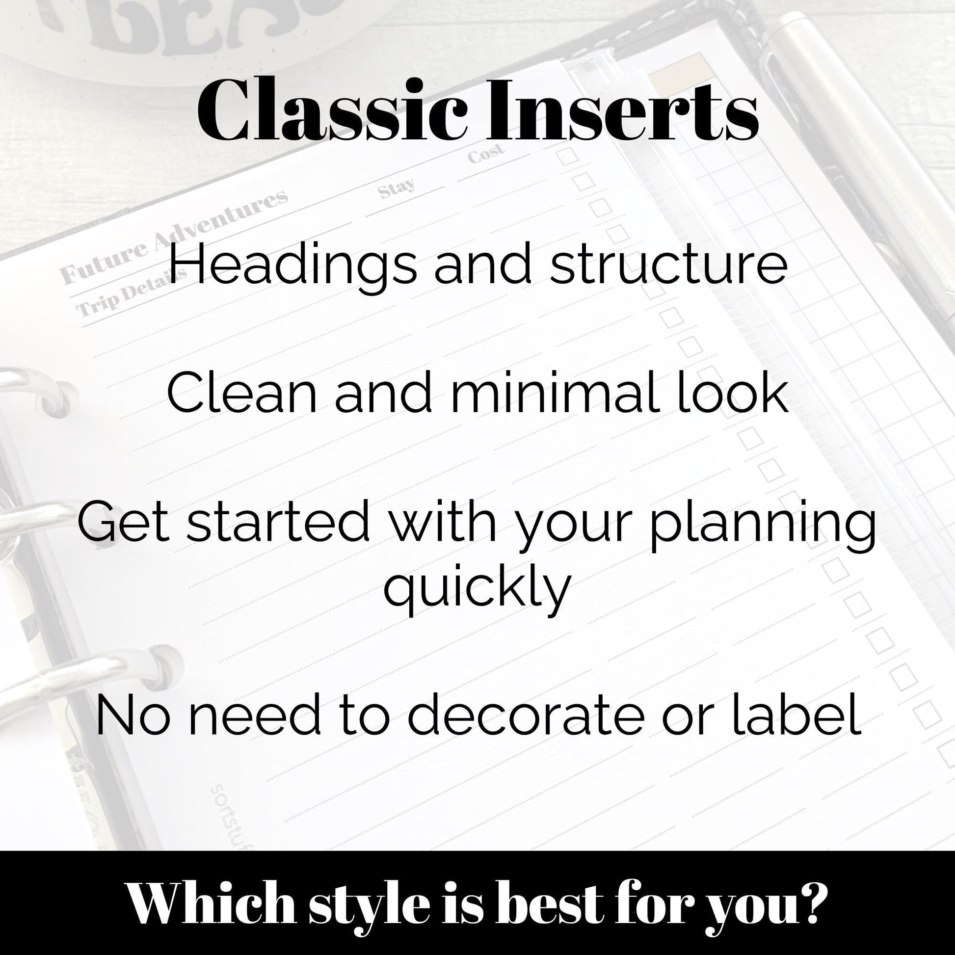 a clipboard with the words classic inserts on it