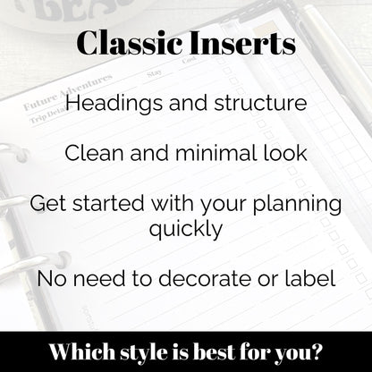 a clipboard with the words classic inserts on it