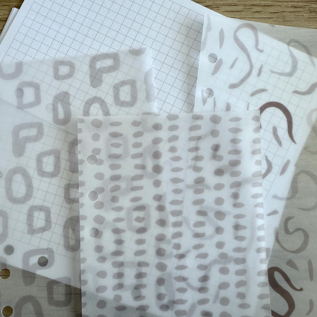 Neutral Abstract Vellum Dashboards - Set of 3 - A5, B6, Personal Wide, Personal, A6, Pocket, Mini Ring Planners. Add Deco and Layering