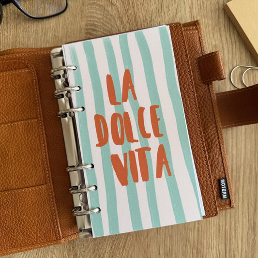 La Dolce Vita Dashboard - A5, B6, Personal Wide, Personal, A6, Pocket, Pocket Plus, Mini Ring Planners. Protective Cover.