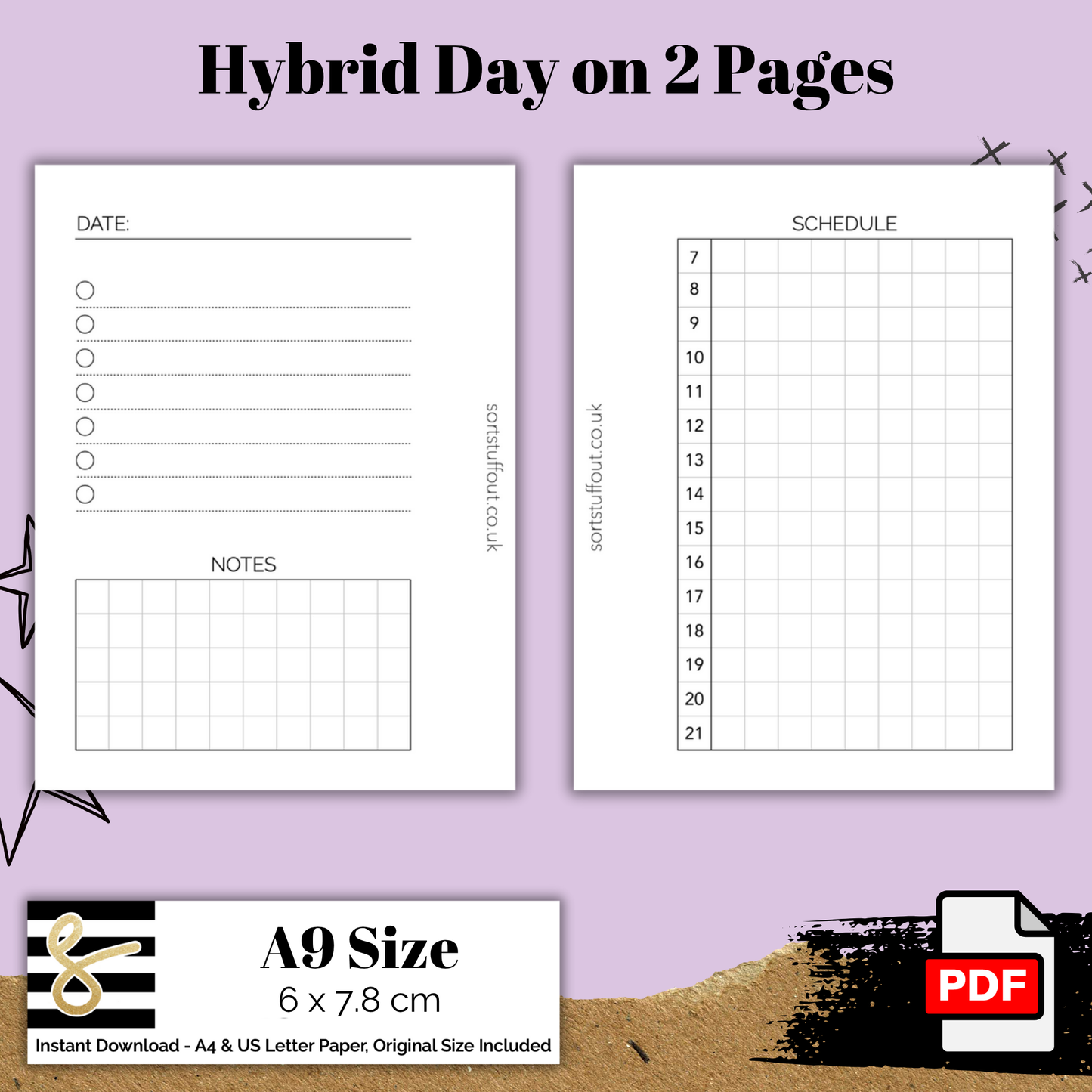 Hybrid Day on 2 Pages - A9 Printable Insert for 3 Ring Planners