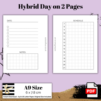 Hybrid Day on 2 Pages - A9 Printable Insert for 3 Ring Planners