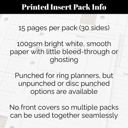 a white sheet of paper with the text printed insert pack info