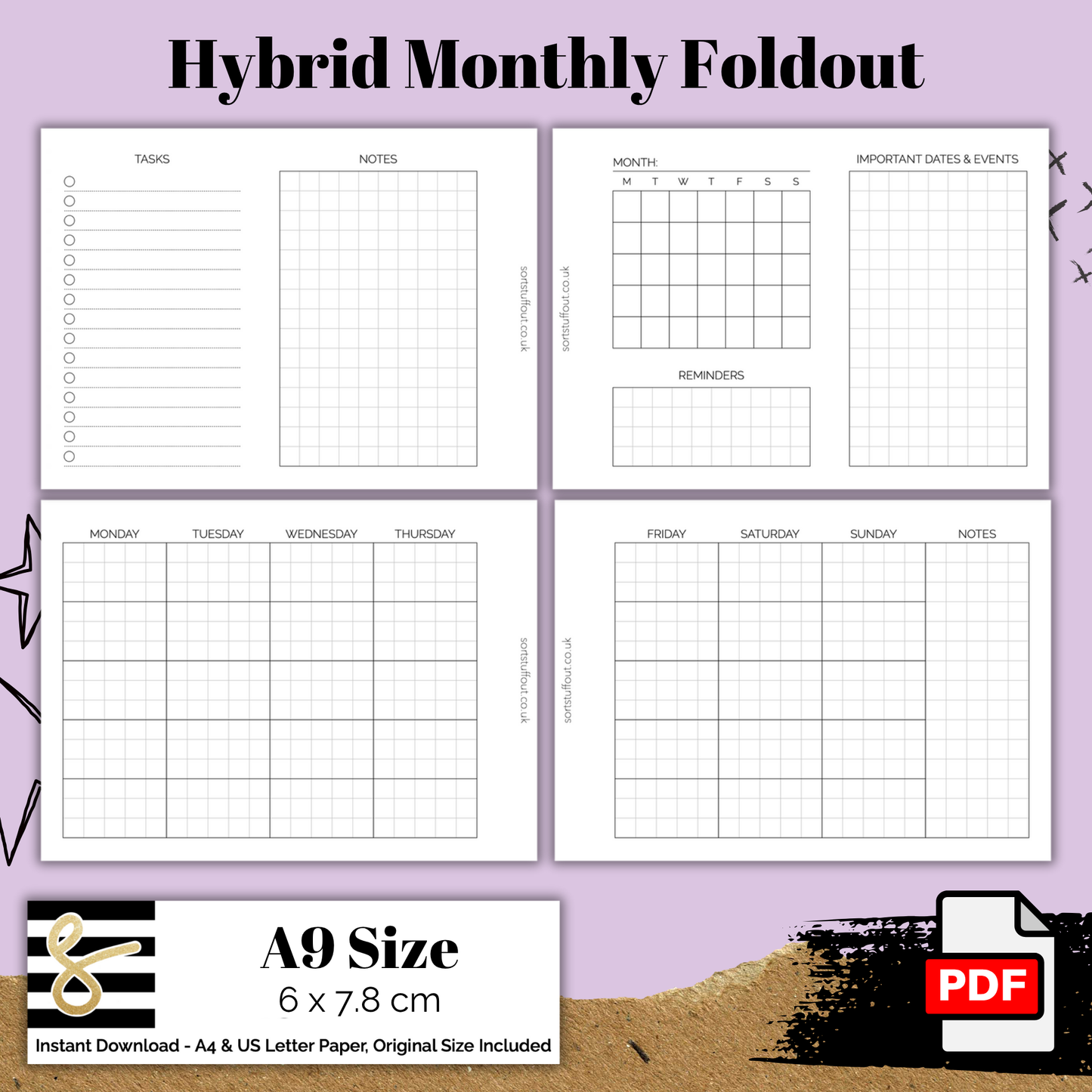 Hybrid Monthly Foldout - A9 Printable Insert for 3 Ring Planners