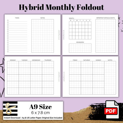Hybrid Monthly Foldout - A9 Printable Insert for 3 Ring Planners