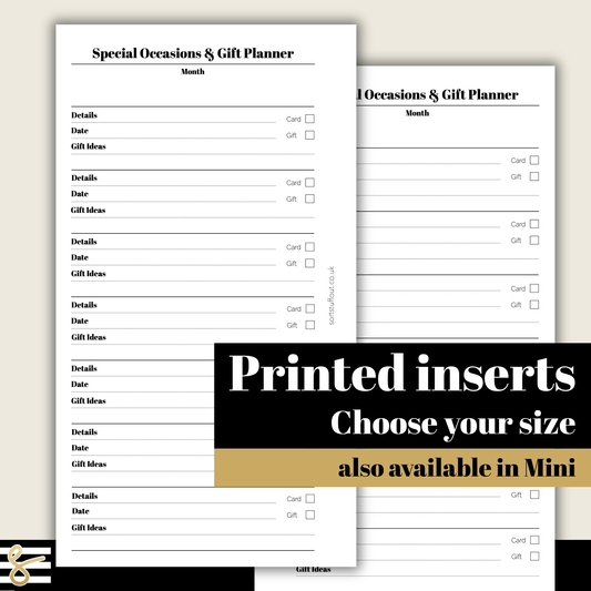 a printable planner with the words, printable inserts choose your size also