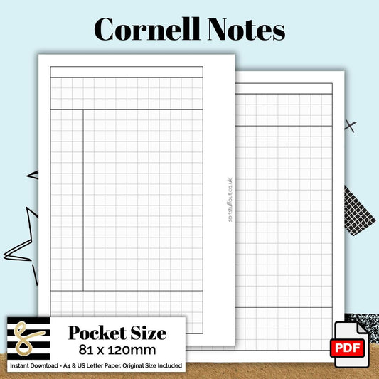 Pocket Cornell Notes Printable PDF - Instant Download - Disc or Rings - Productivity Insert