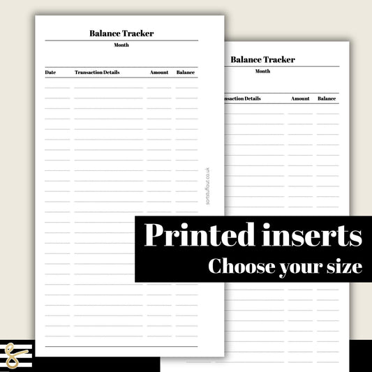 Balance Tracker - Printed & Punched Budget Inserts - A5, B6, Personal Wide, Personal, A6, Pocket +, Pocket Ring Planners