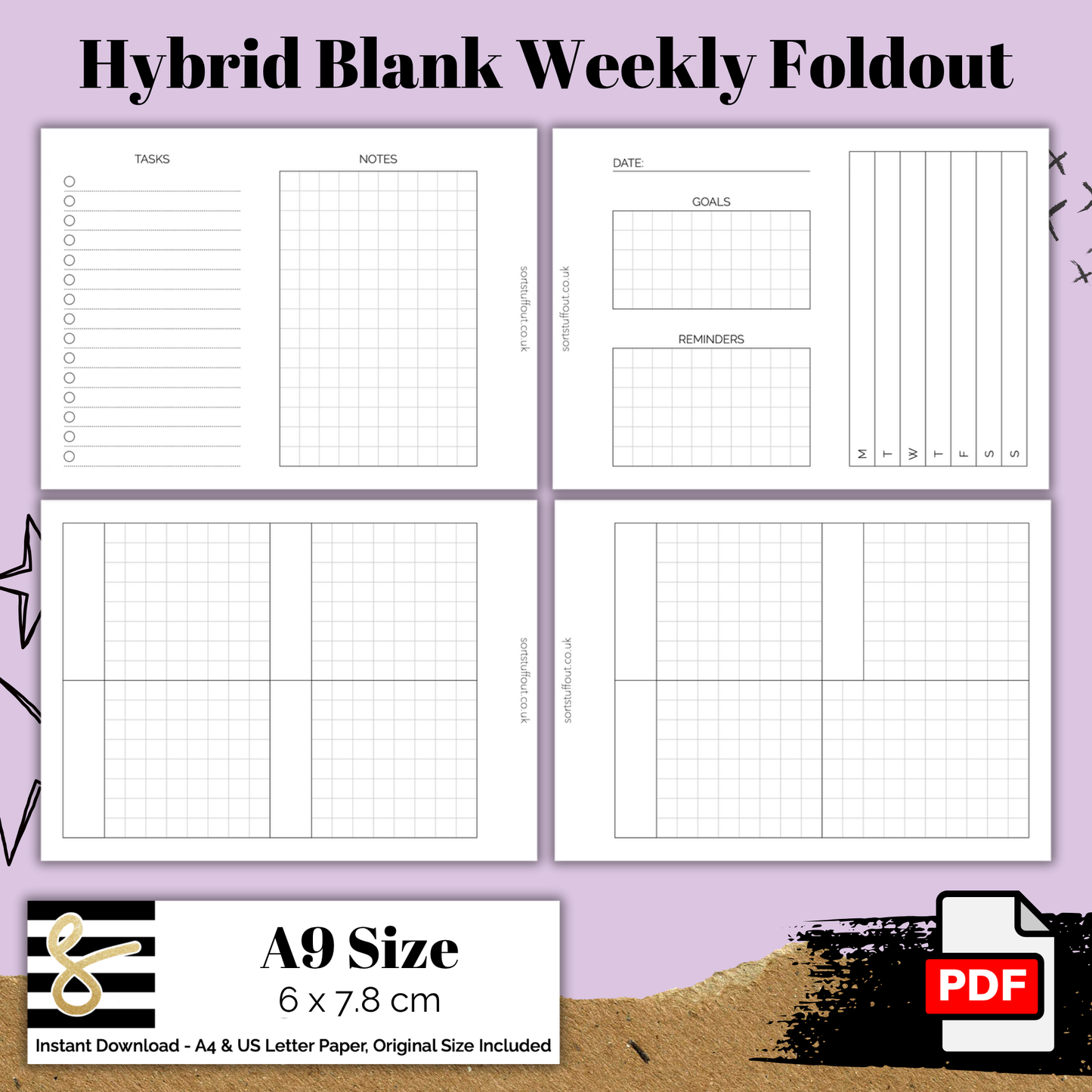 Hybrid Blank Weekly Foldout - A9 Printable Insert for 3 Ring Planners