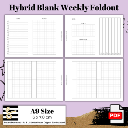 Hybrid Blank Weekly Foldout - A9 Printable Insert for 3 Ring Planners