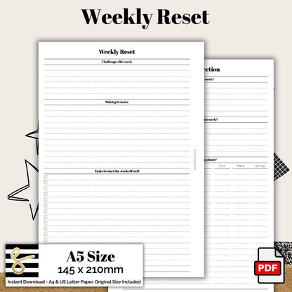 A5 Weekly Reset Printable PDF - Instant Download - Disc or Rings - Health Insert