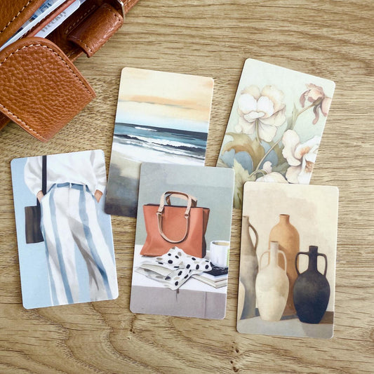 Journal Cards - Tranquil Set - 5 Pack for Planner Deco - Use as Bookmarks, Decoration - Clip and Card Holder Options