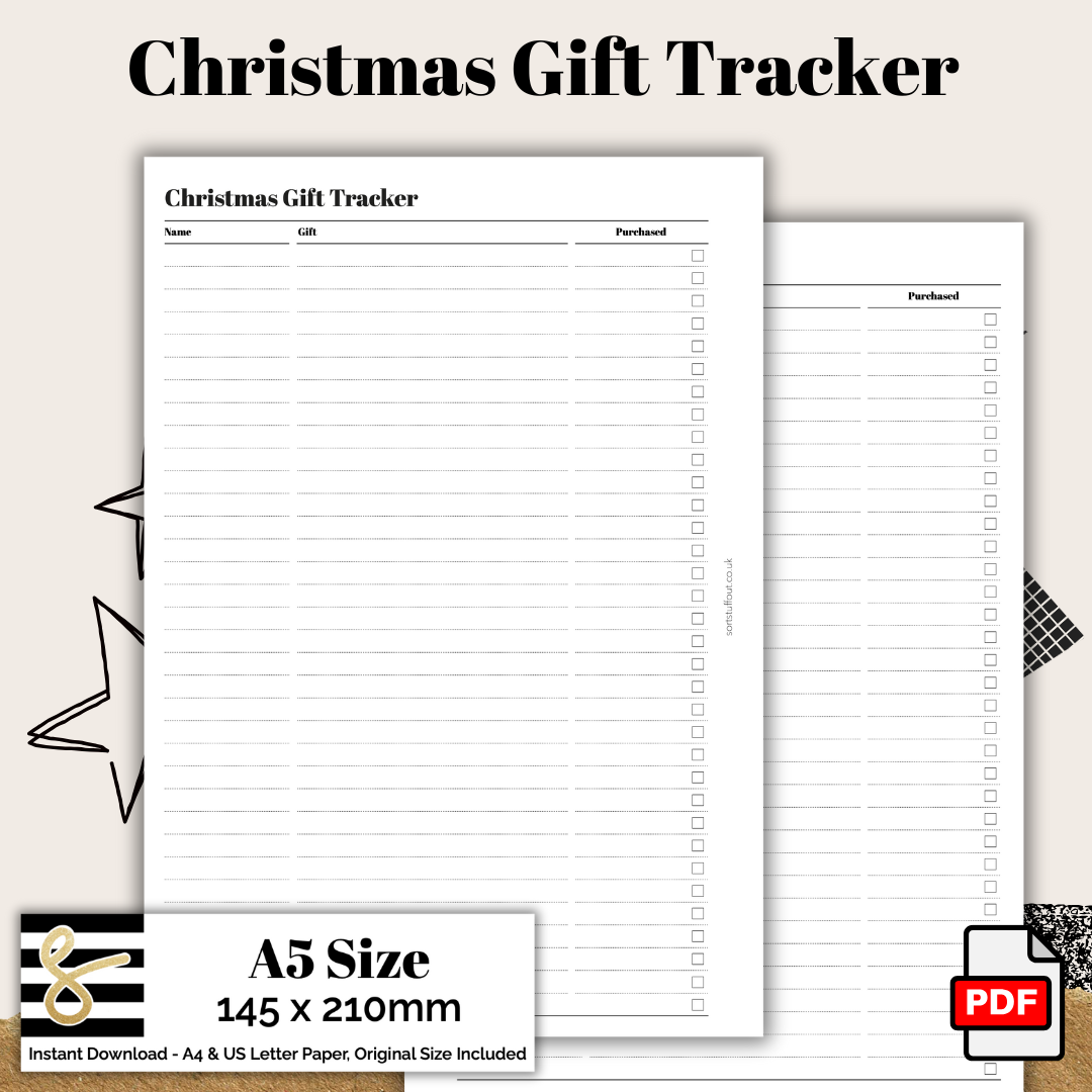 A5 Christmas Gift Tracker FREE Printable PDF - Instant Download - Disc or Rings - Productivity Insert