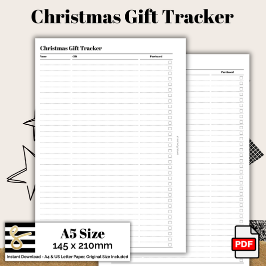 A5 Christmas Gift Tracker FREE Printable PDF - Instant Download - Disc or Rings - Productivity Insert