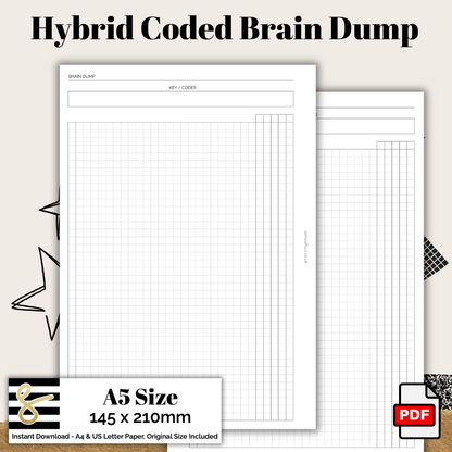 A5 Hybrid Coded Brain Dump Printable PDF - Instant Download - Disc or Rings - Productivity Insert (Copy)