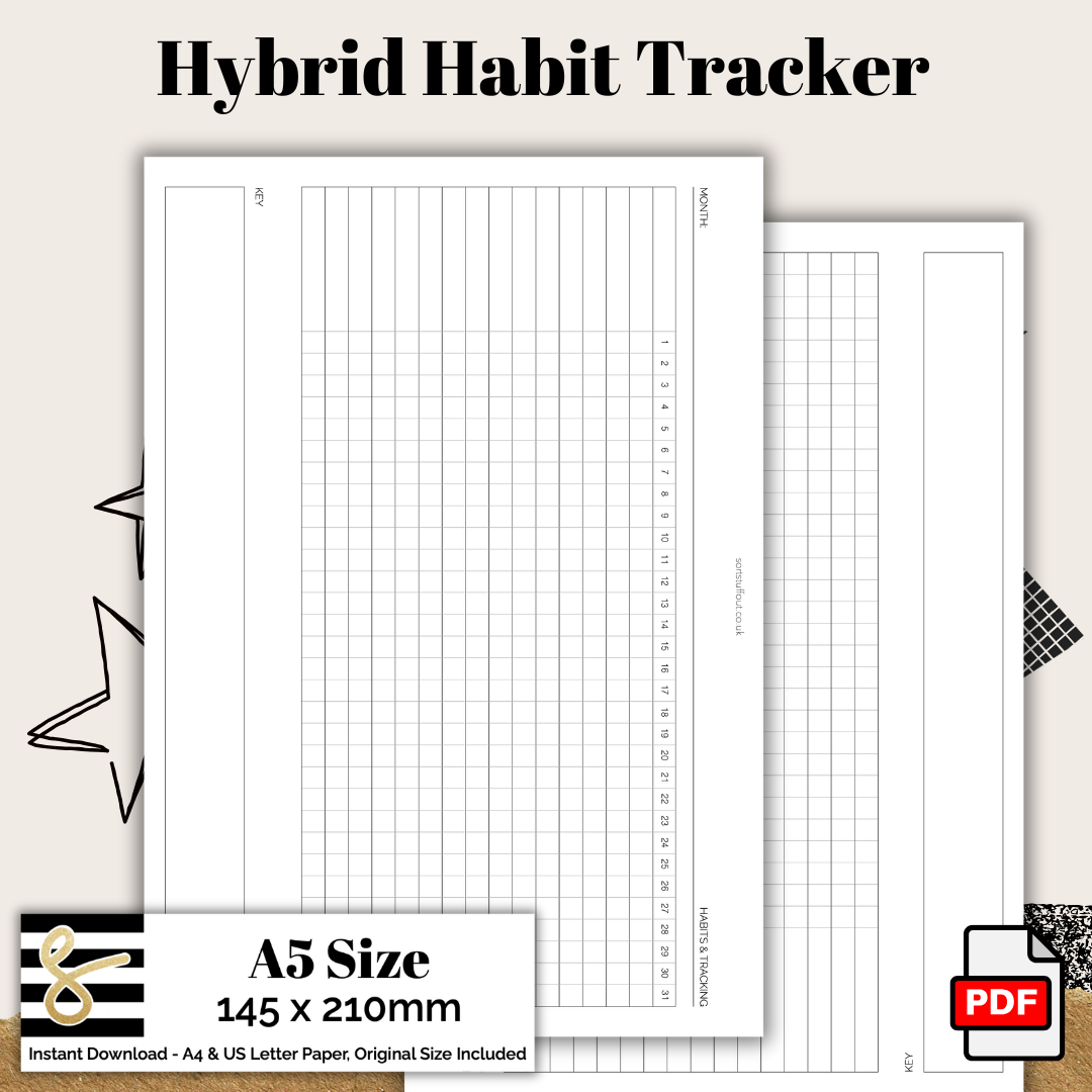 A5 Hybrid Habit Tracker Printable PDF - Instant Download - Disc or Rings - Mind & Body Insert