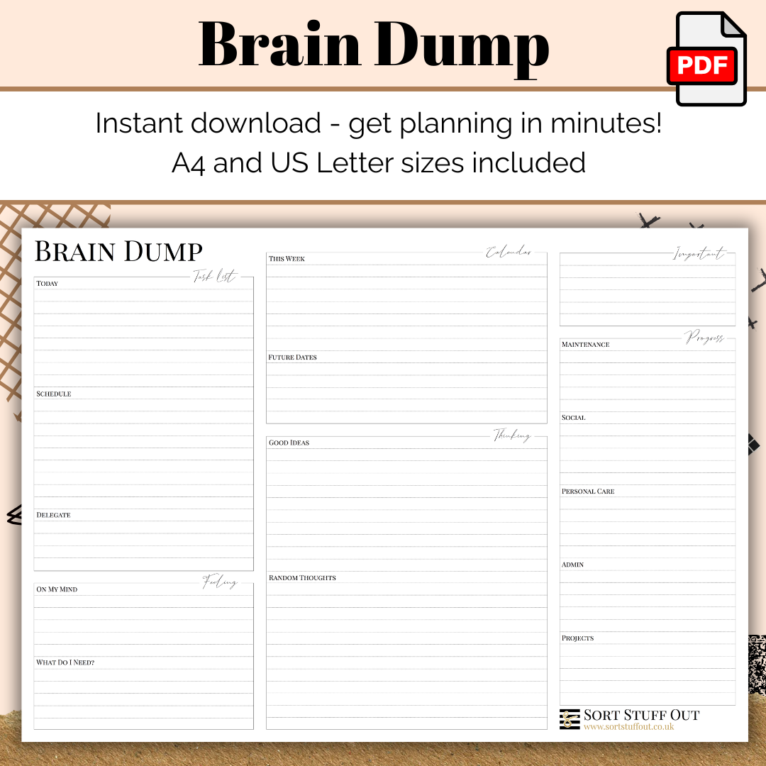 Brain Dump Productivity Printable PDF - Instant Download - No Planner Needed