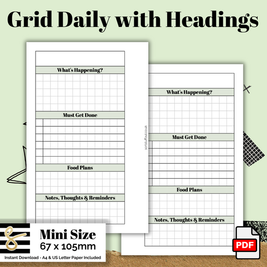 Grid Daily with Headings - Mini Size - Free Printable