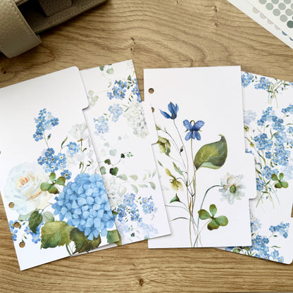Blue Floral Spring Planner Dividers - Choose Your Size - Ring or Disc Planners. Sticky Labels Available.