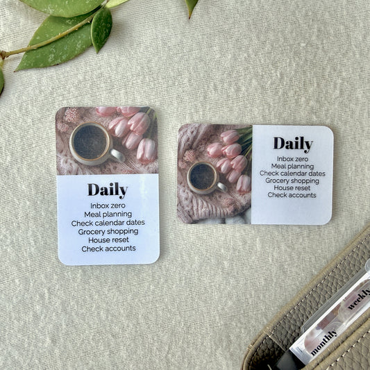 Tulips & Coffee Card - Custom Text for Your Planner - Add Tasks, Routines, Reminders, Quotes - Horizontal or Vertical