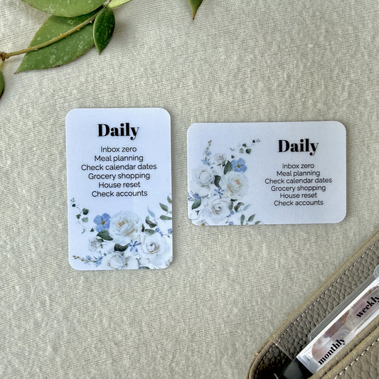 Blue Floral Card - Custom Text for Your Planner - Add Tasks, Routines, Reminders, Quotes - Horizontal or Vertical