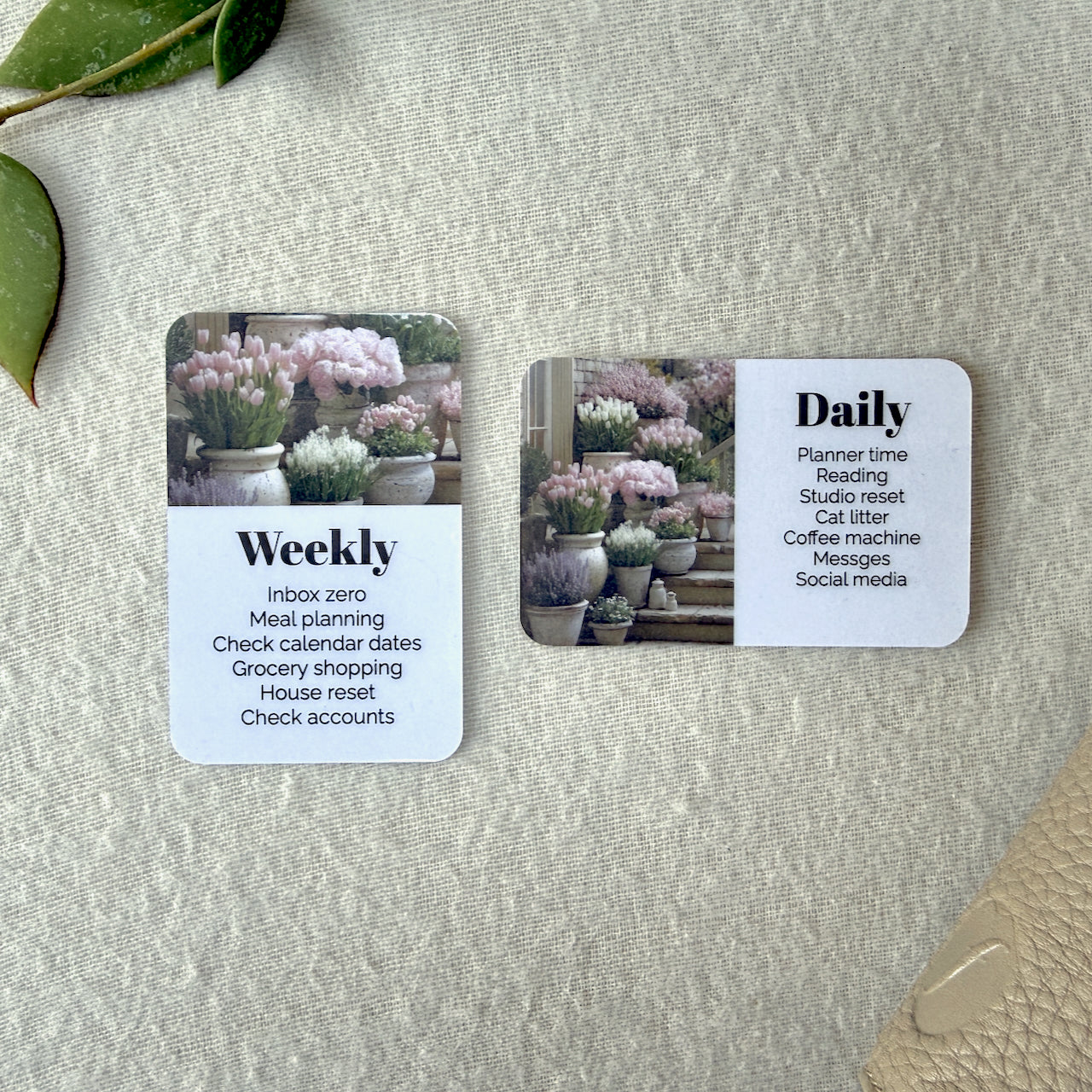 Pink Spring Garden Card - Custom Text for Your Planner - Add Tasks, Routines, Reminders, Quotes - Horizontal or Vertical
