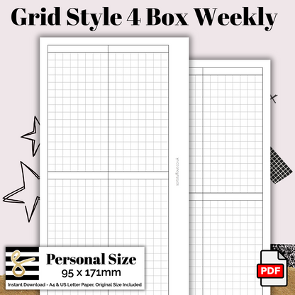 Personal Grid Style 4 Box Weekly Printable PDF - Instant Download - Disc or Rings - WO2P Insert