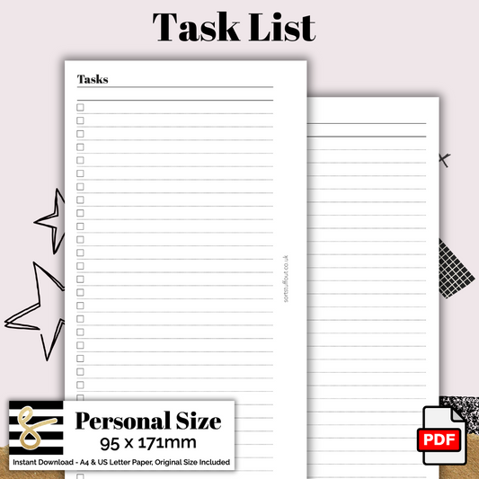 Personal Task List Printable PDF - Instant Download - Disc or Rings - Productivity Insert - To Do