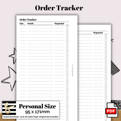Personal Order Tracker Printable PDF - Instant Download - Disc or Rings - Budget Insert