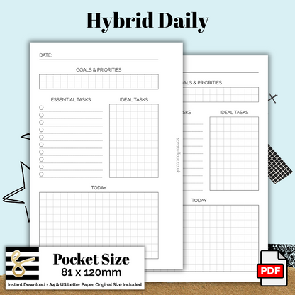 Pocket Hybrid Daily Printable PDF - Instant Download - Disc or Rings - Productivity Insert