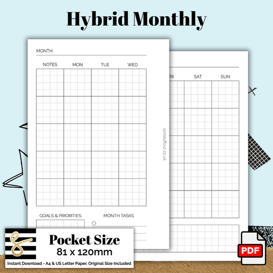 Pocket Hybrid Monthly Printable PDF - Instant Download - Disc or Rings - MO2P Insert