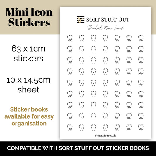 Dental Care Icon Stickers - Option to Include Sticker Book Extras - Functional Planner Stickers