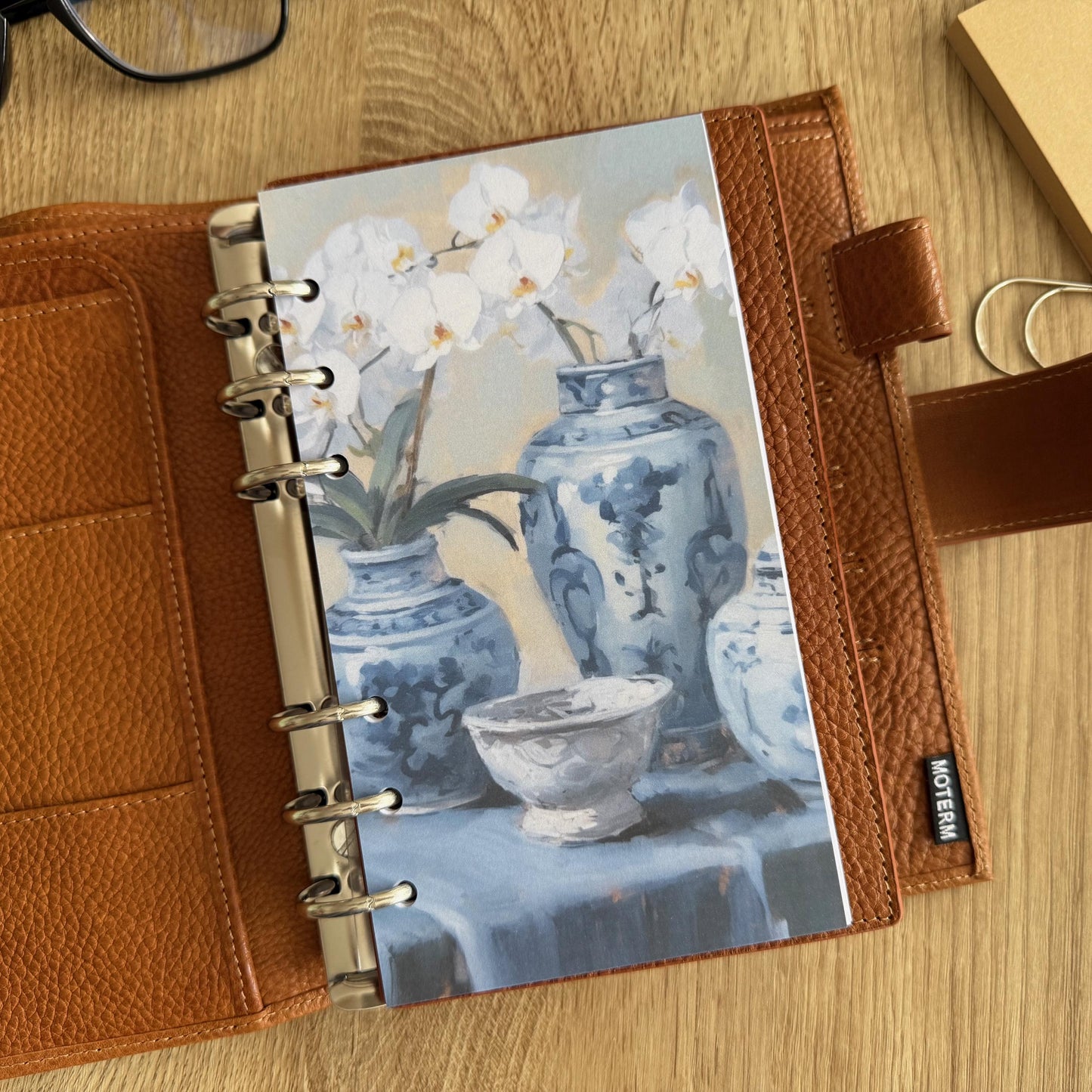 Blue Porcelain Dashboard - A5, B6, Personal Wide, Personal, A6, Pocket, Pocket Plus, Mini Ring Planners. Protective Cover.