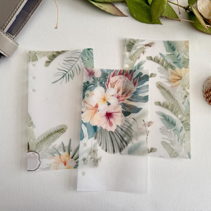 Tropical Flowers Summer Vellum Dashboards - Set of 3 - A5, B6, Personal Wide, Personal, A6, Pocket, Mini Ring Planners. Add Deco and Layering