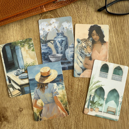 Journal Cards - Painterly Set - 5 Pack for Planner Deco - Use as Bookmarks, Decoration - Clip and Card Holder Options