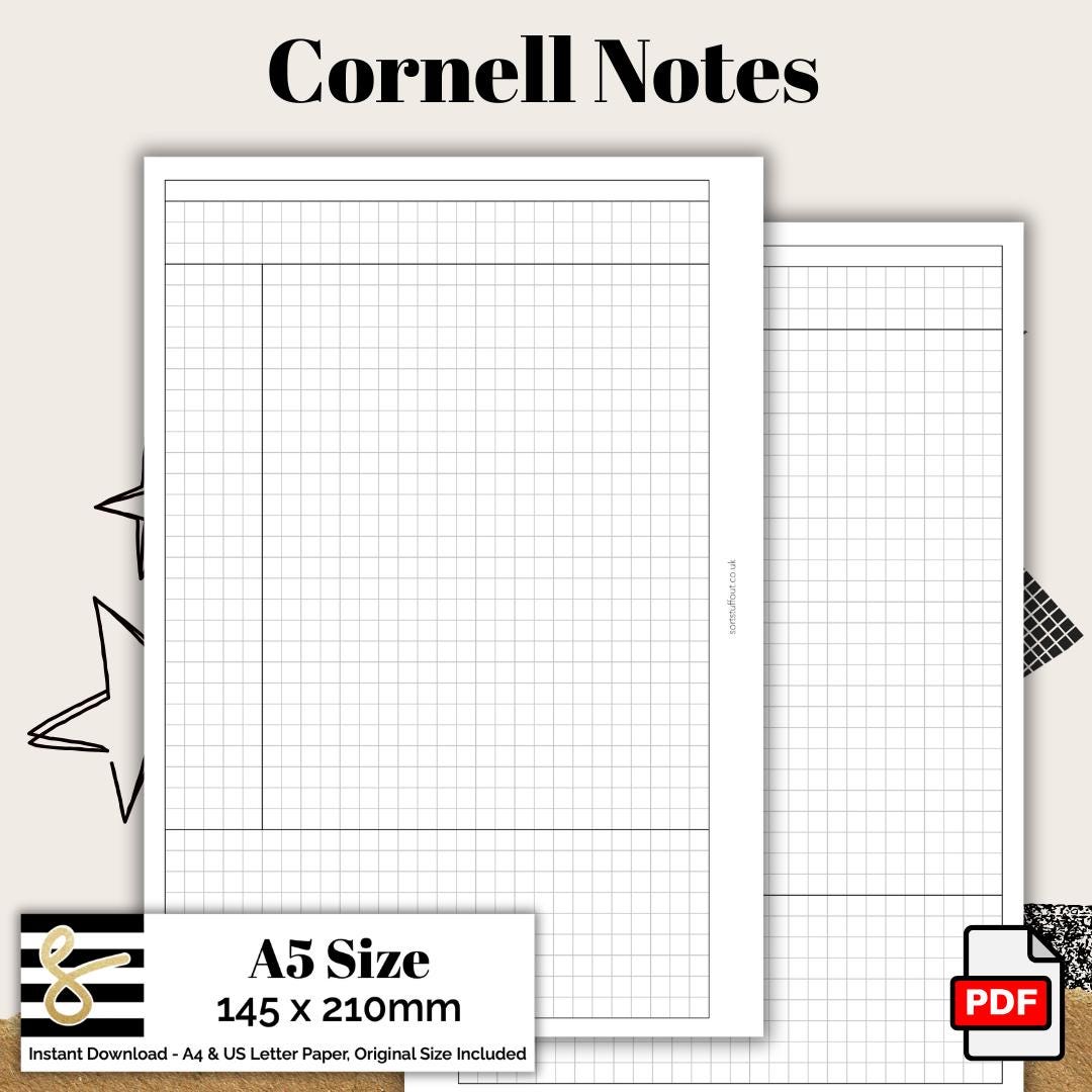 A5 Cornell Notes Printable PDF - Instant Download - Disc or Rings - Productivity Insert